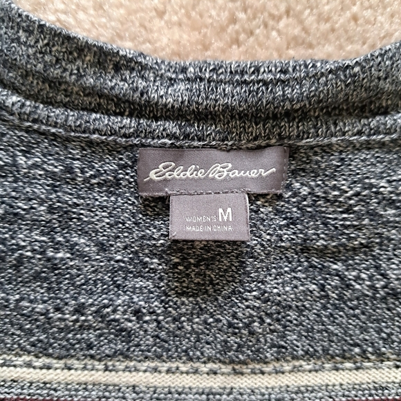 Eddie Bauer Cardigan Sweater Women's Size Medium Stripes Grey Neutrals - Picture 8 of 15